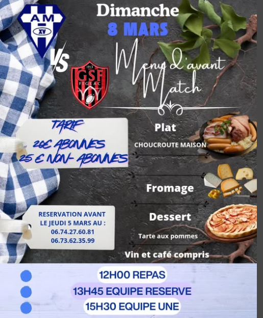 Repas d'avant match lors de la réception de Figeac ! Inscrivez vous vite