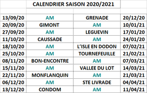 Le calendrier de l'Avenir Moissagais Saison 2020-21