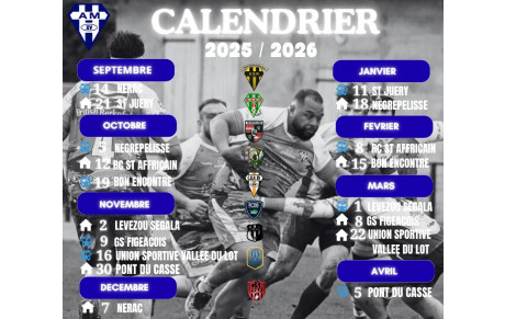 Le calendrier des rencontres pour la saison 2025-26